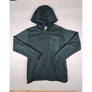 Adidas Mens Forest Green Fleece Hoodie Zip Chest Pocket Logo Pullover Large
